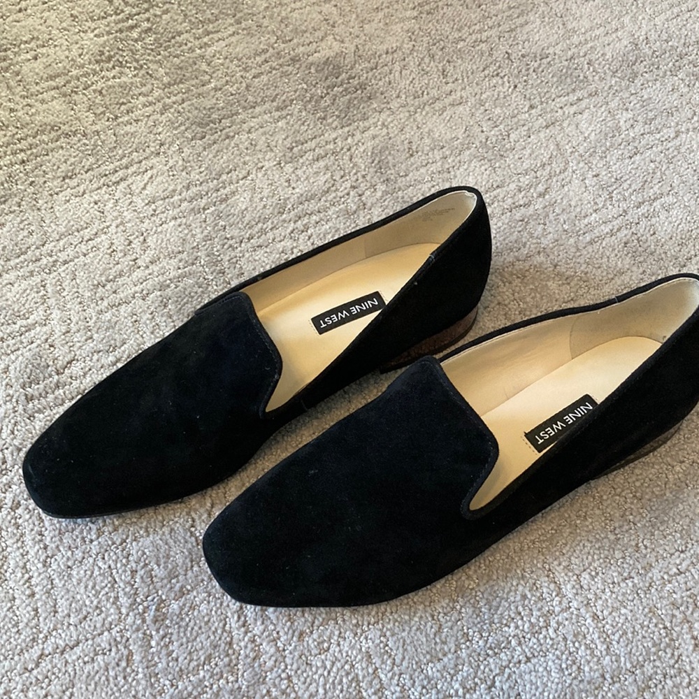 Nine West Lisette Smoking Flats black suede size 7